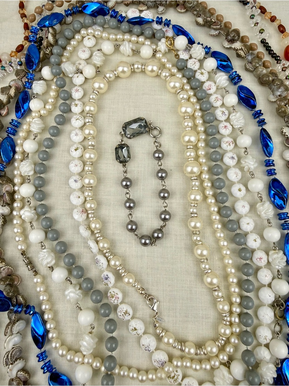 Boho Beaded Necklace Lot 9 Necklaces 1 Bracelet Shell Pearl Mixed Styles - Picture 3 of 5
